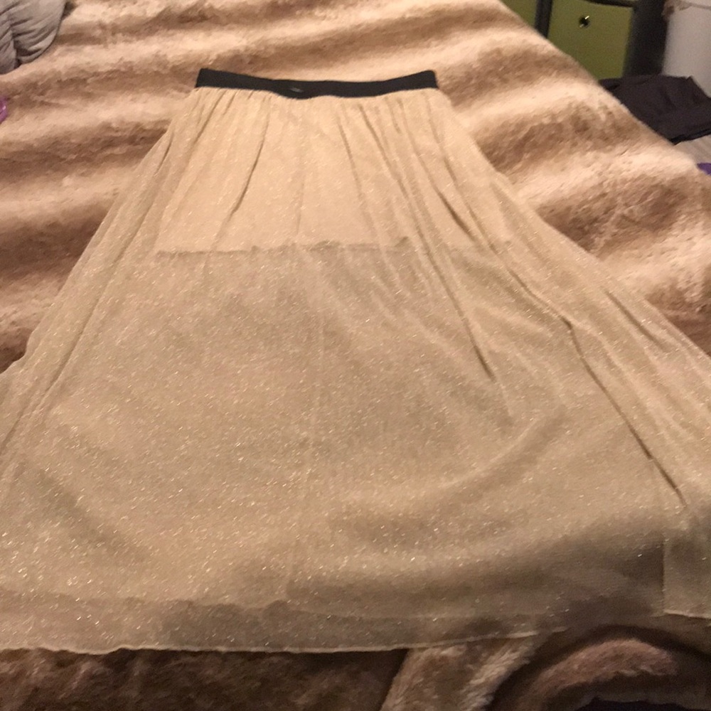 Sheer sparkly gold mini-maxi skirt!